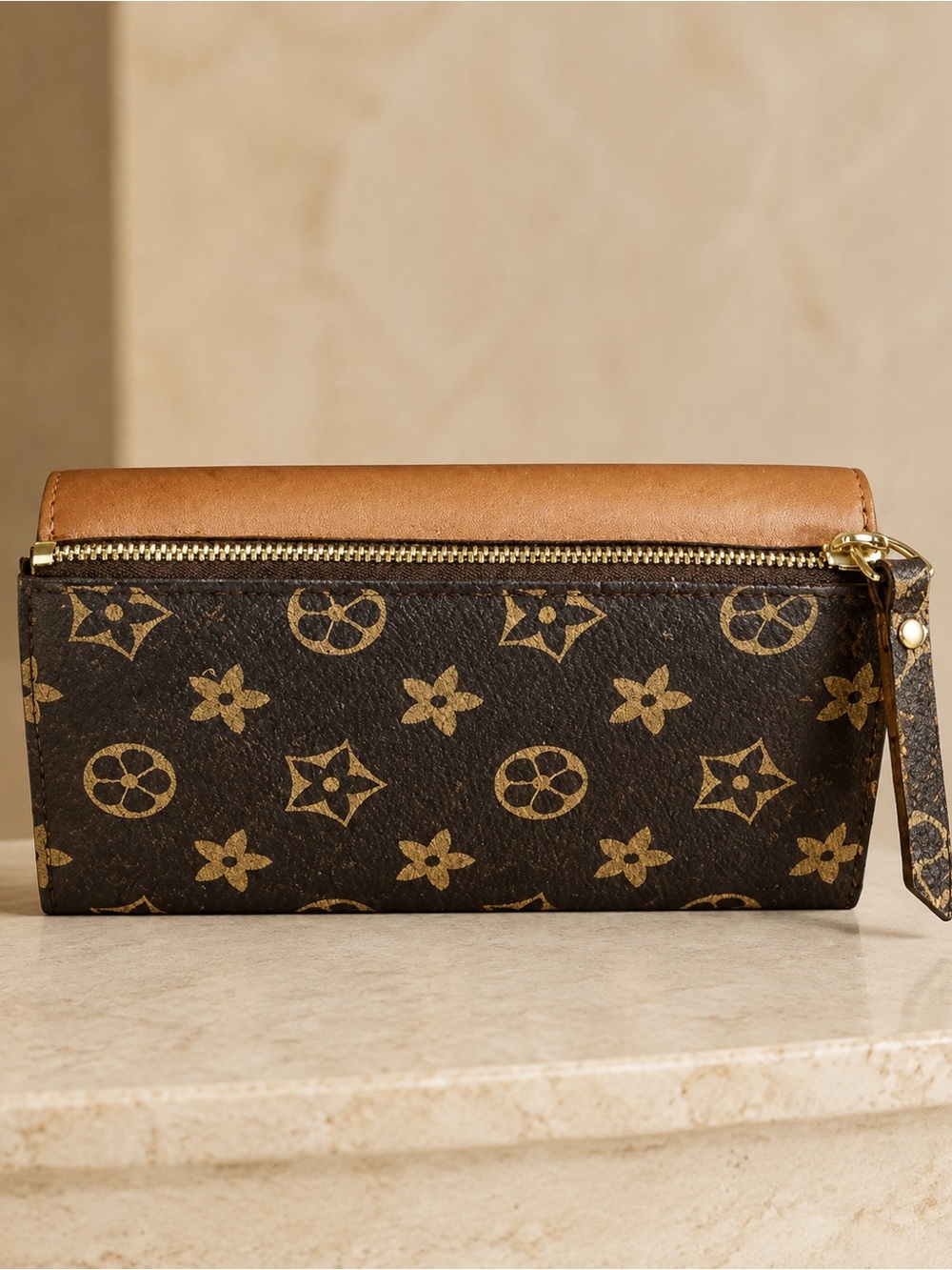 Brown Magnetic Bifold Wallet with Zipper